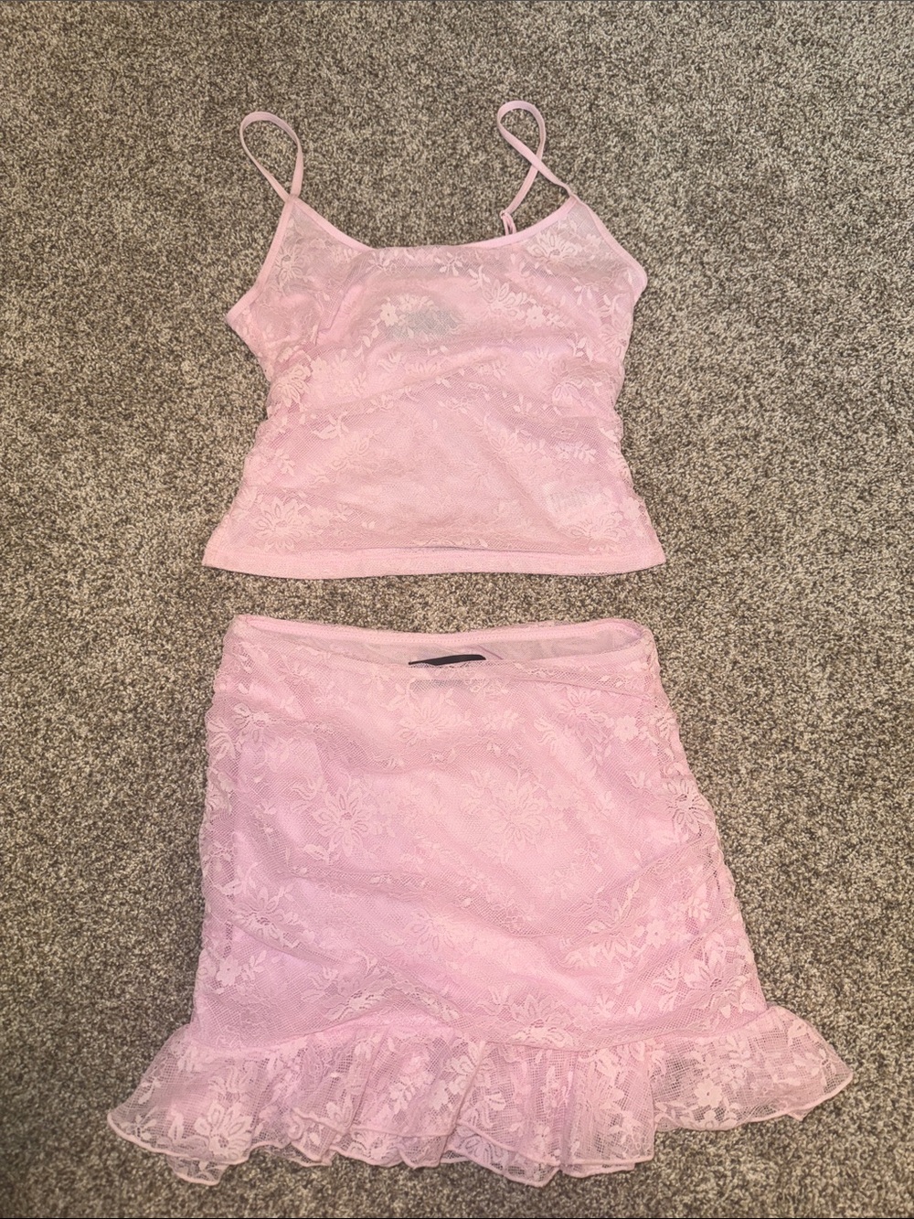 Pink Lace Ruffle White Fox Set (S Top/ XS Bottom)